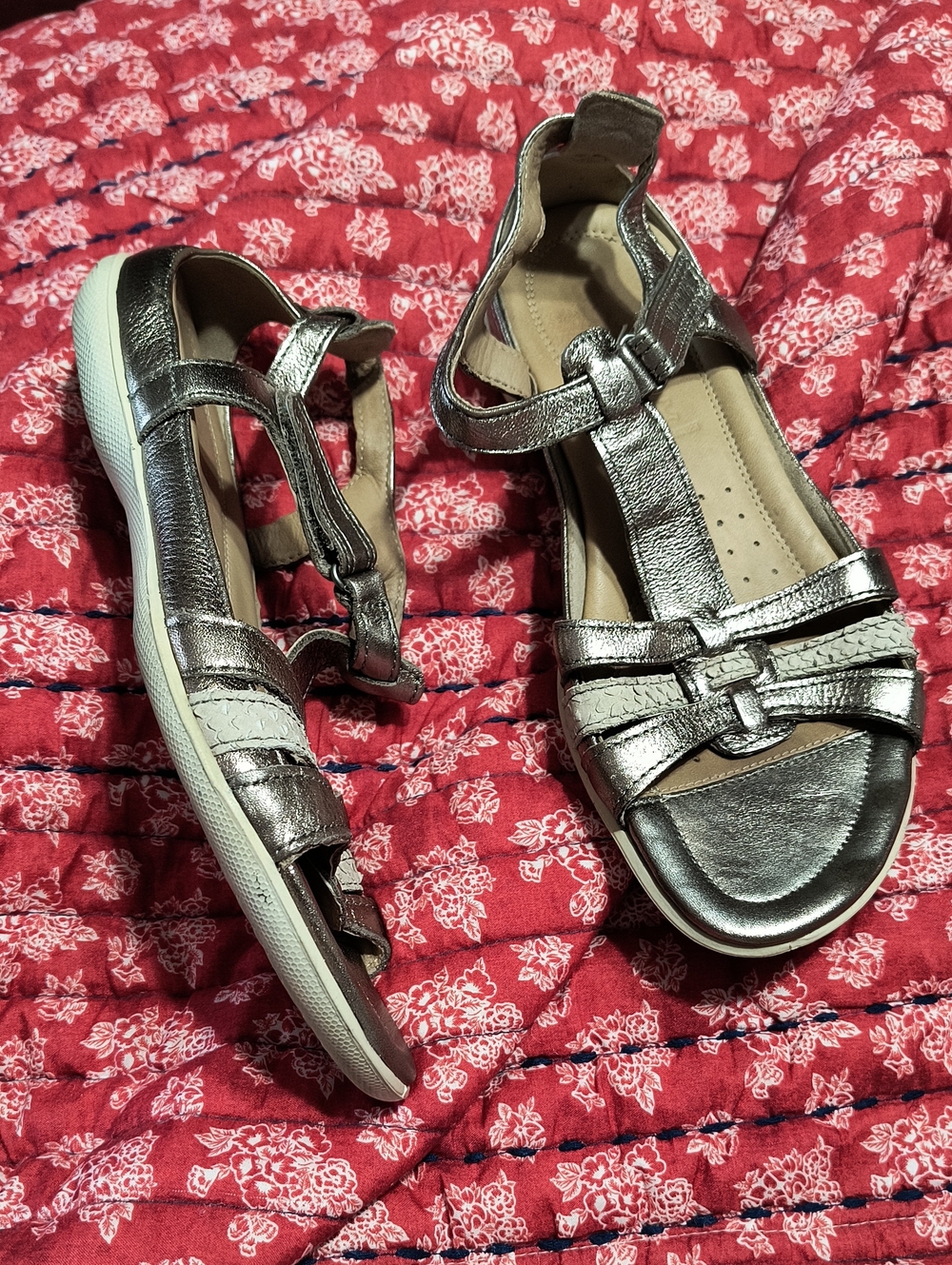 Ecco Flash T Strap Sandals Shoes Women US 7-7.5 EU 38 Leather Gladiator Ankle